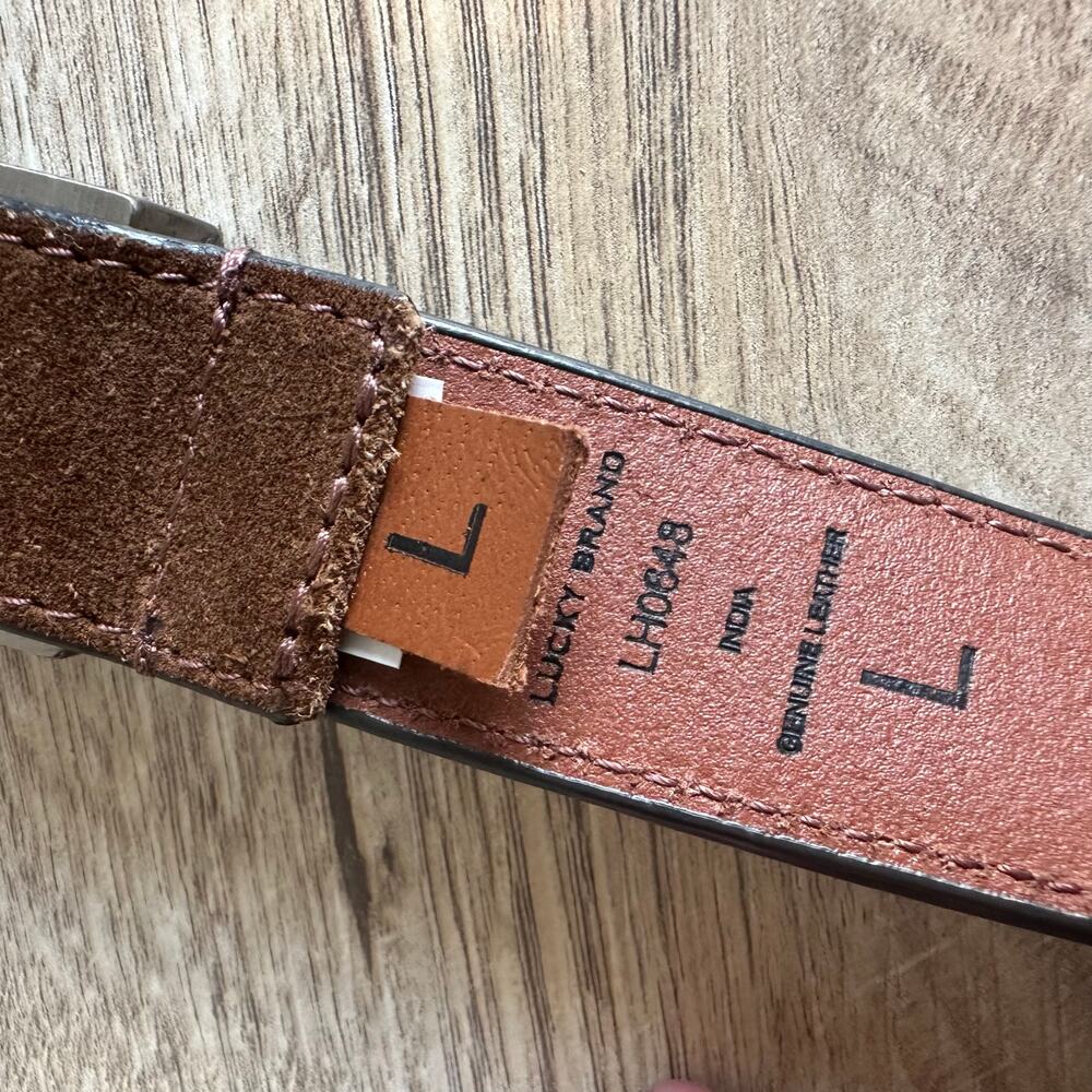 Lucky Brand Tan Suede Rope Engraved Western Buckle Belt Silver Tone L - Picture 4 of 7